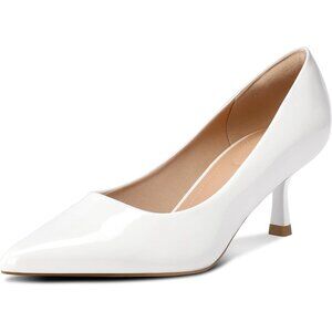 Women's White Patent Pumps 2 inch Kitten Heel Pointed Toe Low Heel Dress Shoes